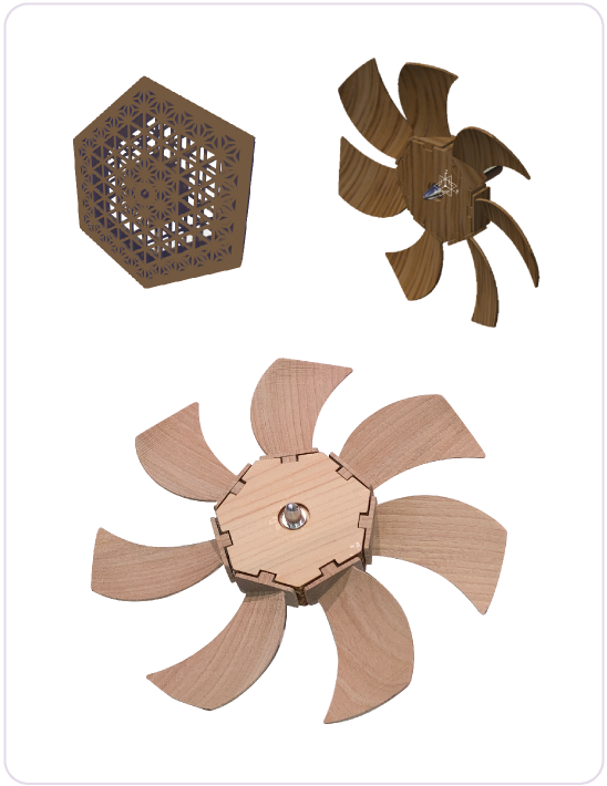 木材切削の可能性を拡げるべく扇風機を題材にプロトタイプを製作