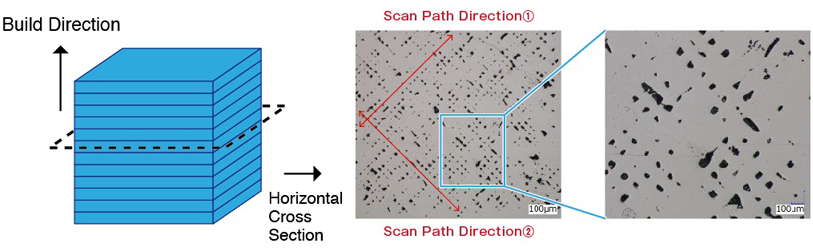 Defects Found in Horizontal Cross Section of 3D Metal Printing