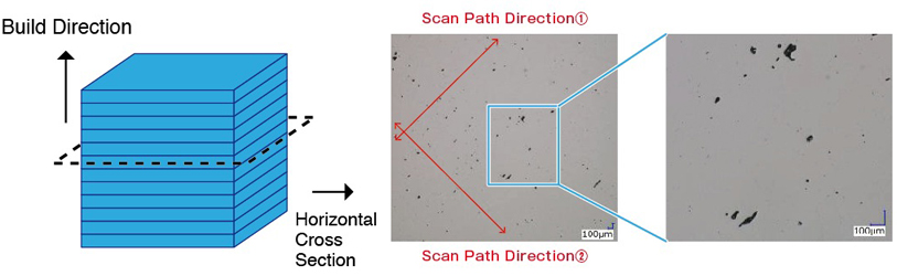 Defects Found in Horizontal Cross Section of 3D Metal Printing