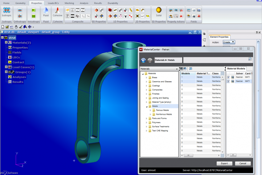 A Materials Lifecycle Management System designed to connect material specialists to mechanical simulation